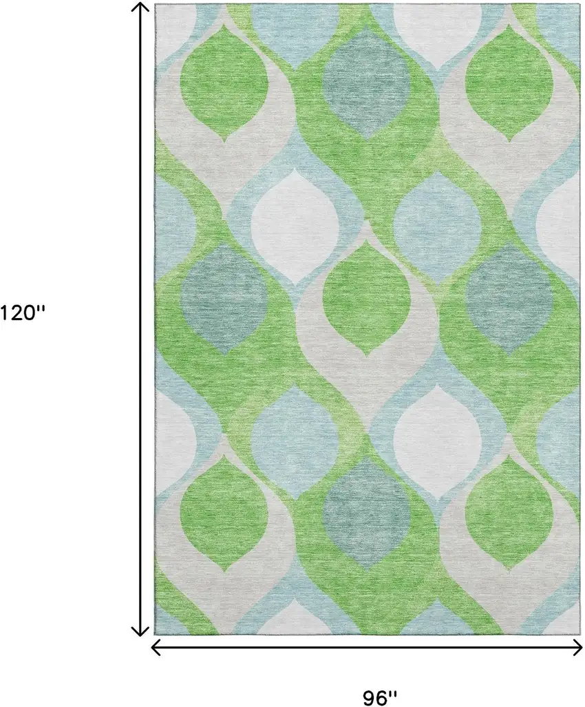 Lime Green Blue And Ivory Ogee Washable Area Rug With UV Protection Photo 3