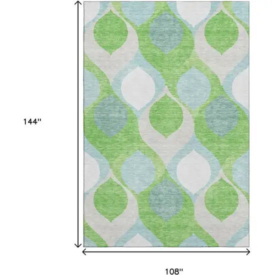 Lime Green Blue And Ivory Ogee Washable Area Rug With UV Protection Photo 3