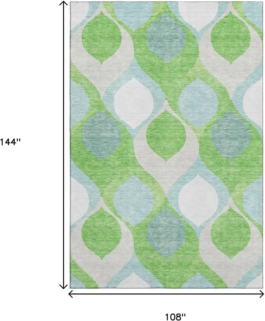 Lime Green Blue And Ivory Ogee Washable Area Rug With UV Protection Photo 3