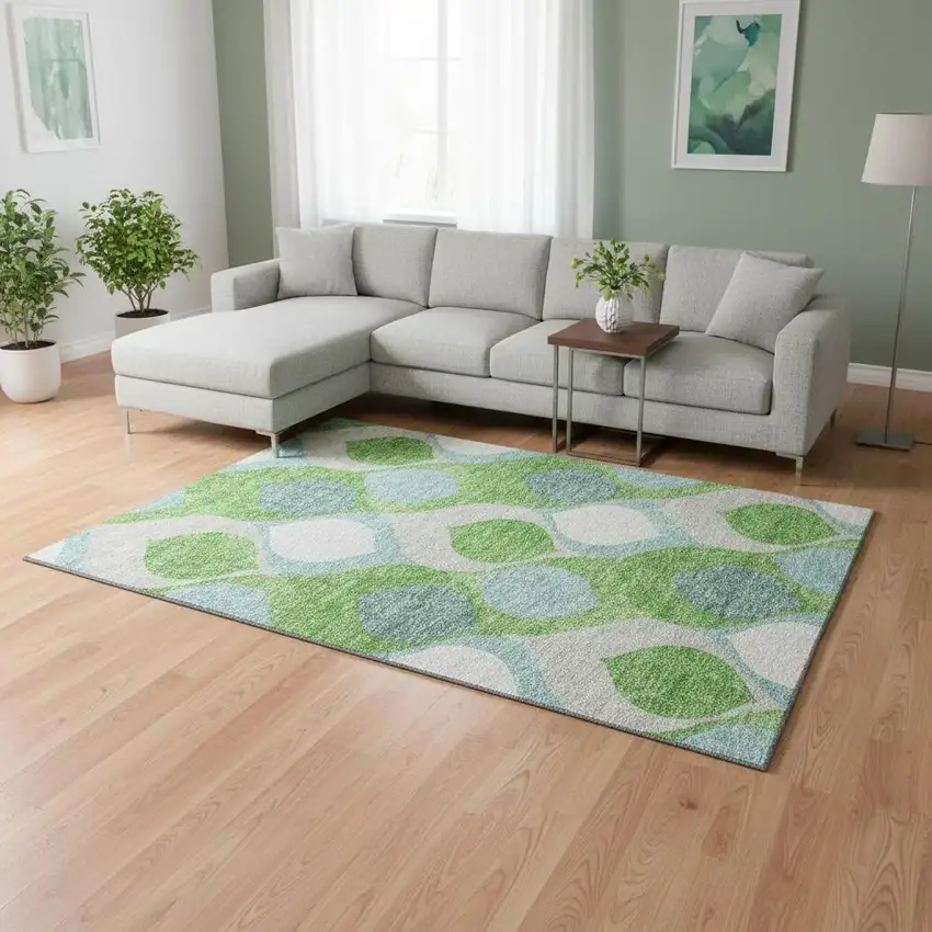 Lime Green Blue And Ivory Ogee Washable Area Rug With UV Protection Photo 2