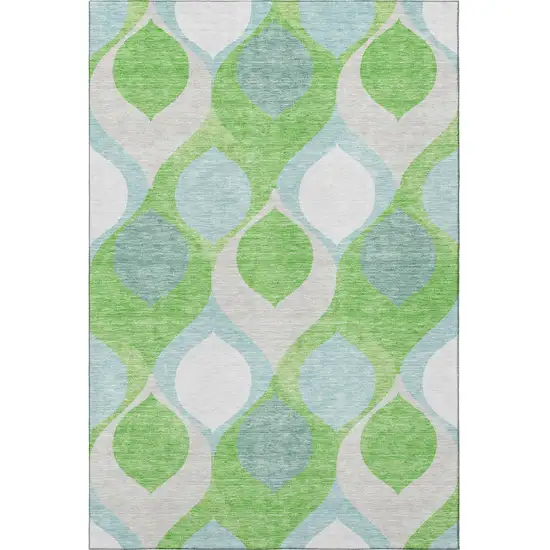 Lime Green Blue And Ivory Ogee Washable Area Rug With UV Protection Photo 3