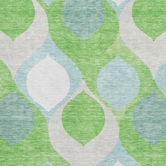 Lime Green Blue And Ivory Ogee Washable Area Rug With UV Protection Photo 3