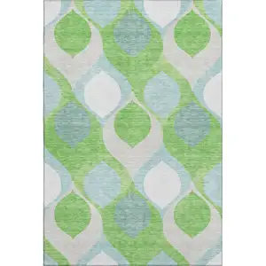 Photo of Lime Green Blue And Ivory Ogee Washable Area Rug With UV Protection