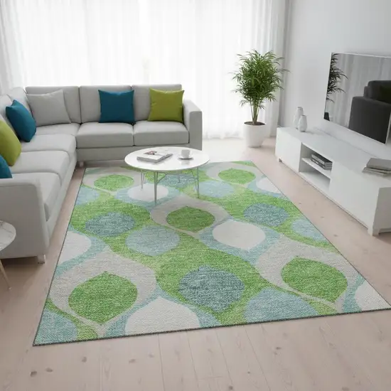 Lime Green Blue And Ivory Ogee Washable Area Rug With UV Protection Photo 2