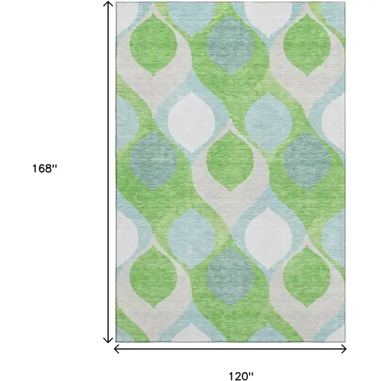 Lime Green Blue And Ivory Ogee Washable Area Rug With UV Protection Photo 3