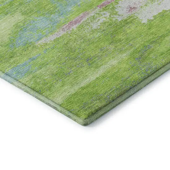 Lime Green Blue And Pink Abstract Washable Area Rug With UV Protection Photo 6