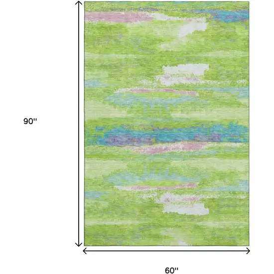 Lime Green Blue And Pink Abstract Washable Area Rug With UV Protection Photo 9
