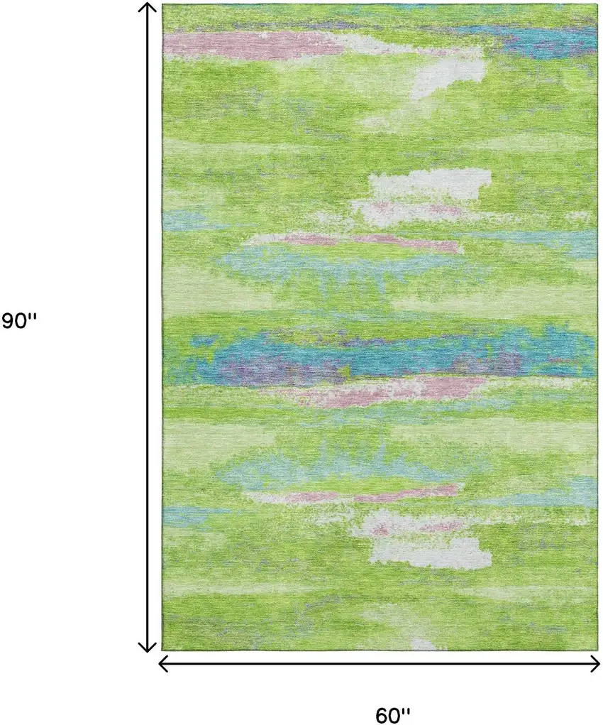 Lime Green Blue And Pink Abstract Washable Area Rug With UV Protection Photo 9