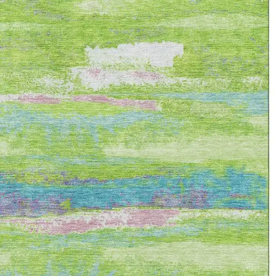 Lime Green Blue And Pink Abstract Washable Area Rug With UV Protection Photo 2