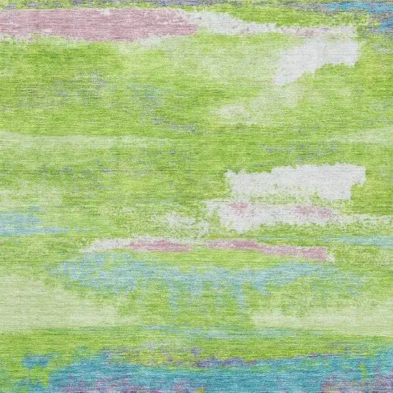 Lime Green Blue And Pink Abstract Washable Area Rug With UV Protection Photo 2