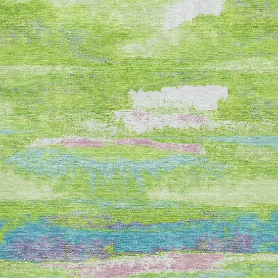 Lime Green Blue And Pink Abstract Washable Area Rug With UV Protection Photo 2