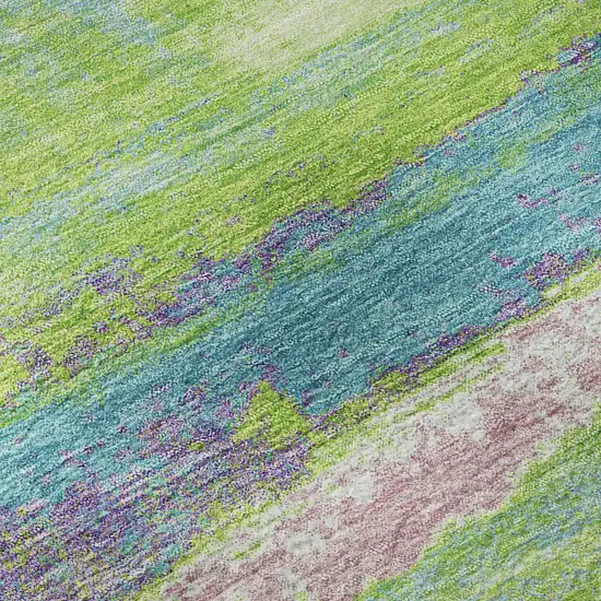 Lime Green Blue And Pink Abstract Washable Area Rug With UV Protection Photo 9