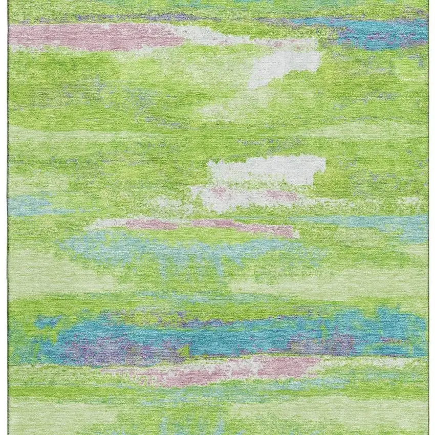 Lime Green Blue And Pink Abstract Washable Area Rug With UV Protection Photo 3