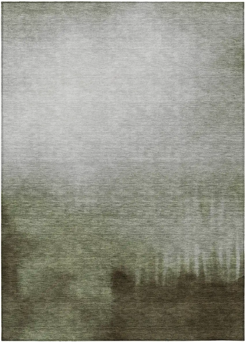 Lime Green Brown And Beige Abstract Washable Indoor Outdoor Area Rug Photo 1