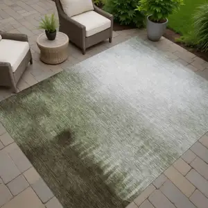 Photo of Lime Green Brown And Beige Abstract Washable Indoor Outdoor Area Rug