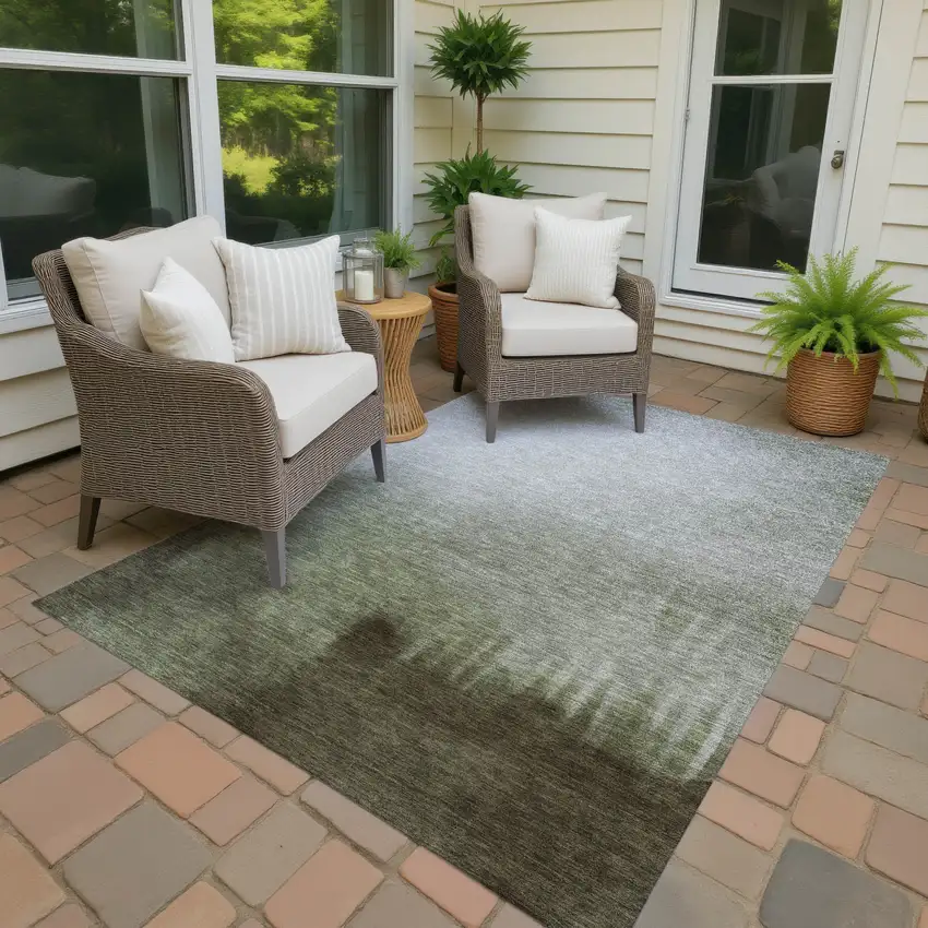 Lime Green Brown And Beige Abstract Washable Indoor Outdoor Area Rug Photo 4