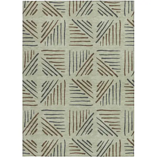 Lime Green Brown And Gray Geometric Washable Indoor Outdoor Area Rug Photo 3