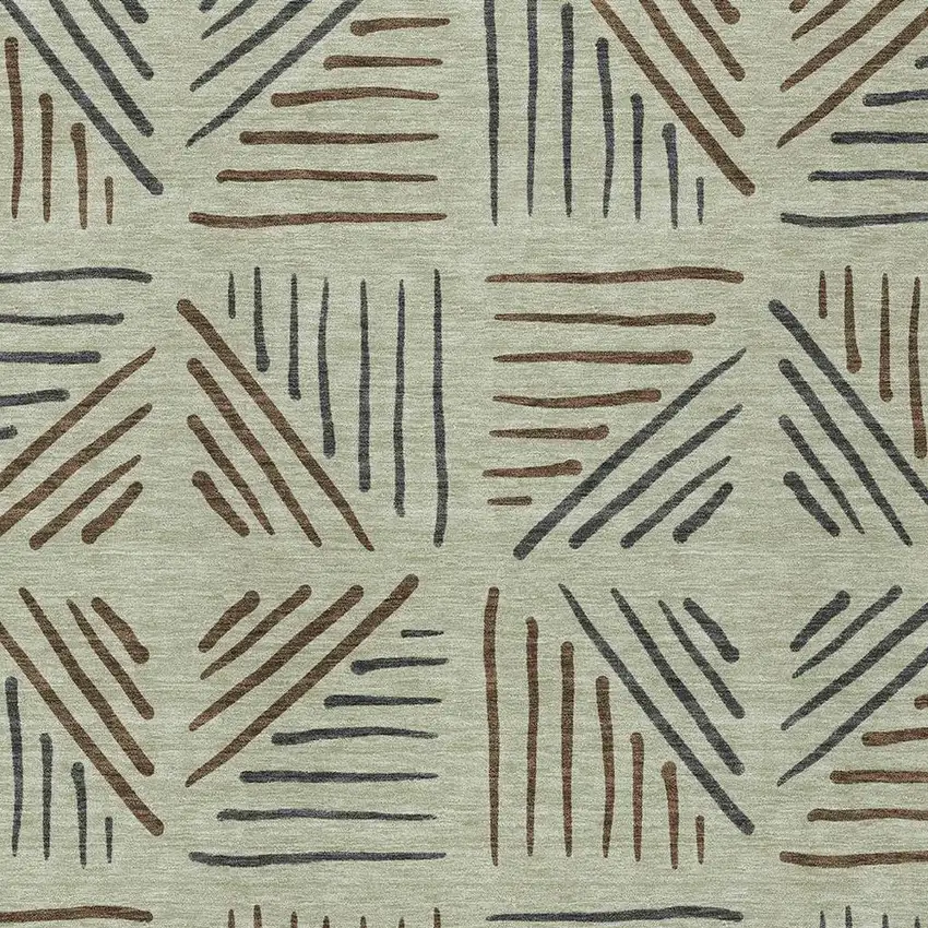 Lime Green Brown And Gray Geometric Washable Indoor Outdoor Area Rug Photo 2