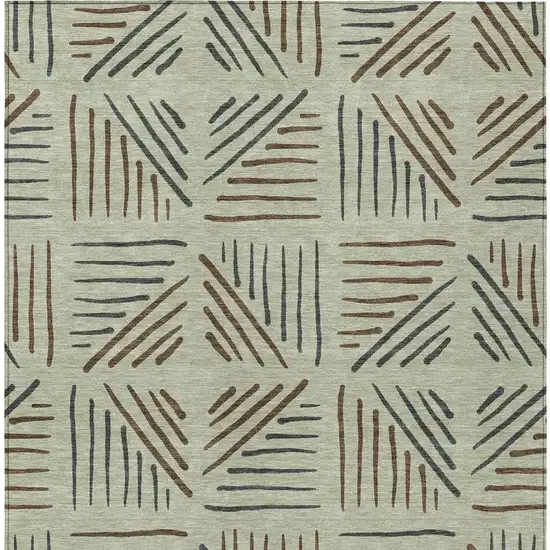 Lime Green Brown And Gray Geometric Washable Indoor Outdoor Area Rug Photo 3