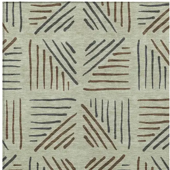 Lime Green Brown And Gray Geometric Washable Indoor Outdoor Area Rug Photo 2