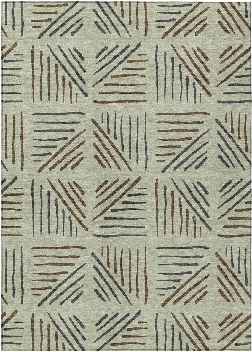 Lime Green Brown And Gray Geometric Washable Indoor Outdoor Area Rug Photo 1