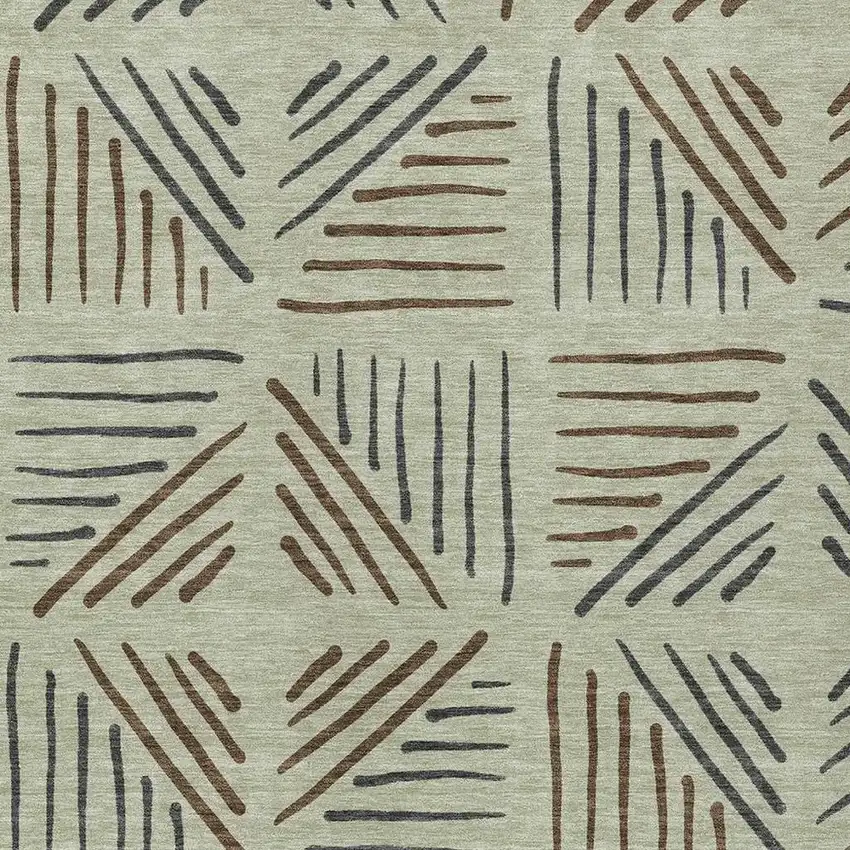 Lime Green Brown And Gray Geometric Washable Indoor Outdoor Area Rug Photo 2