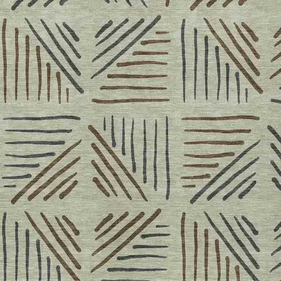 Lime Green Brown And Gray Geometric Washable Indoor Outdoor Area Rug Photo 2