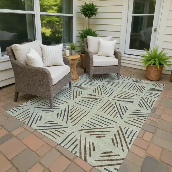 Lime Green Brown And Gray Geometric Washable Indoor Outdoor Area Rug Photo 4