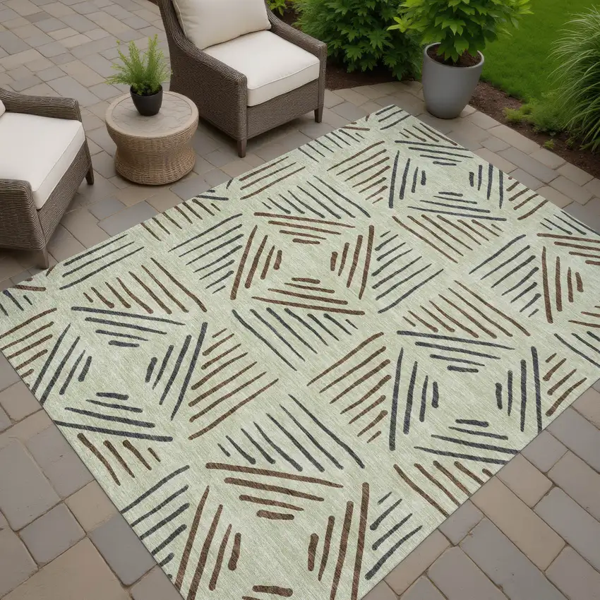 Lime Green Brown And Gray Geometric Washable Indoor Outdoor Area Rug Photo 7