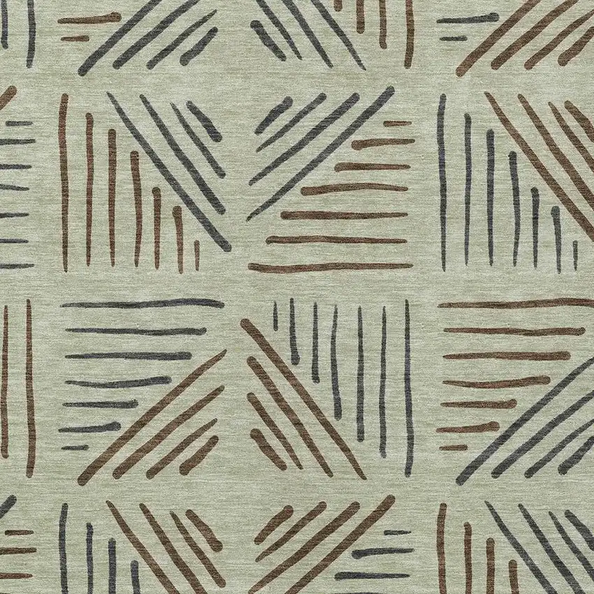 Lime Green Brown And Gray Geometric Washable Indoor Outdoor Area Rug Photo 2
