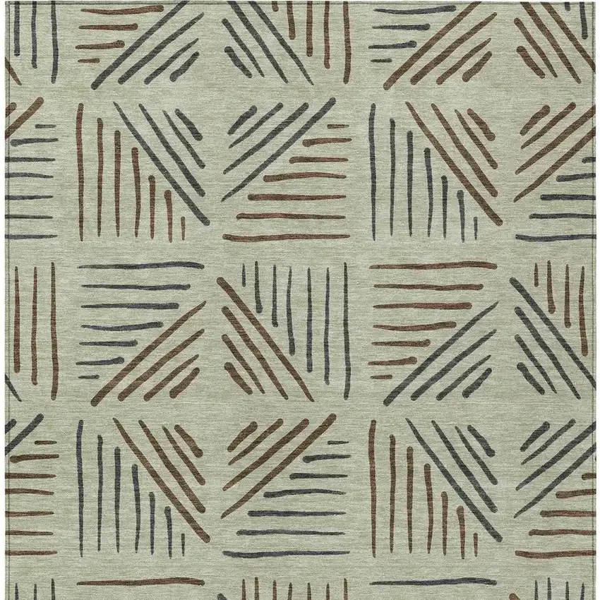 Lime Green Brown And Gray Geometric Washable Indoor Outdoor Area Rug Photo 3