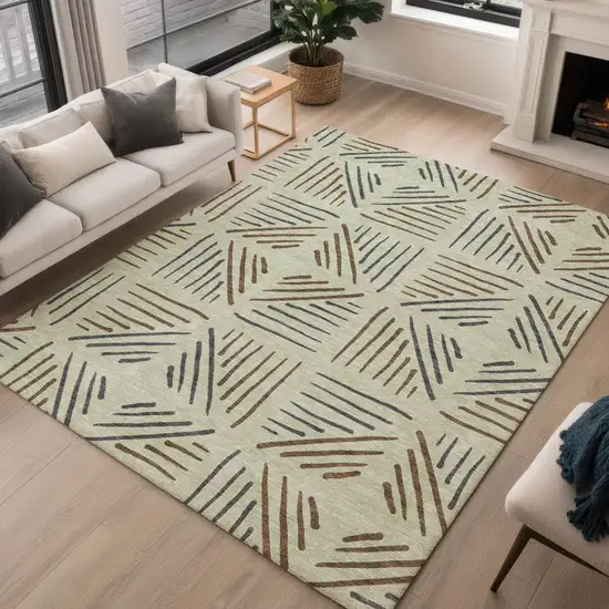Lime Green Brown And Gray Geometric Washable Indoor Outdoor Area Rug Photo 4