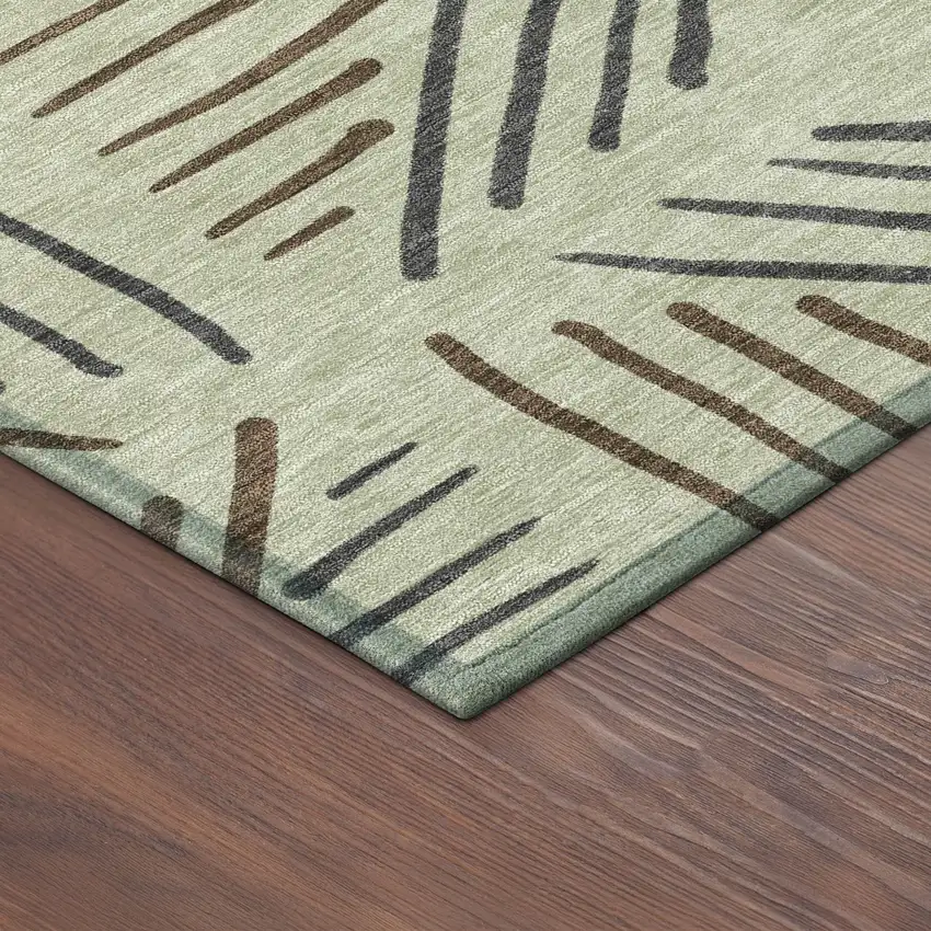 Lime Green Brown And Gray Geometric Washable Indoor Outdoor Area Rug Photo 9