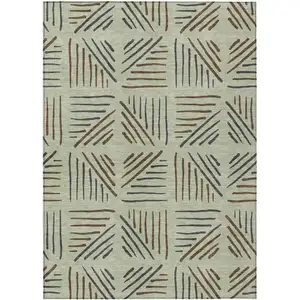 Photo of Lime Green Brown And Gray Geometric Washable Indoor Outdoor Area Rug