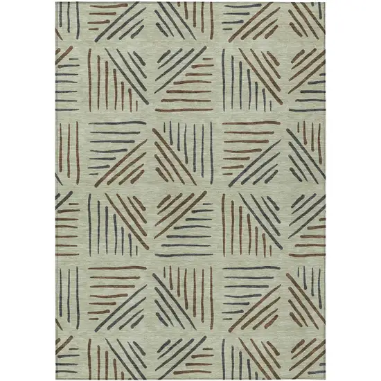 Lime Green Brown And Gray Geometric Washable Indoor Outdoor Area Rug Photo 1