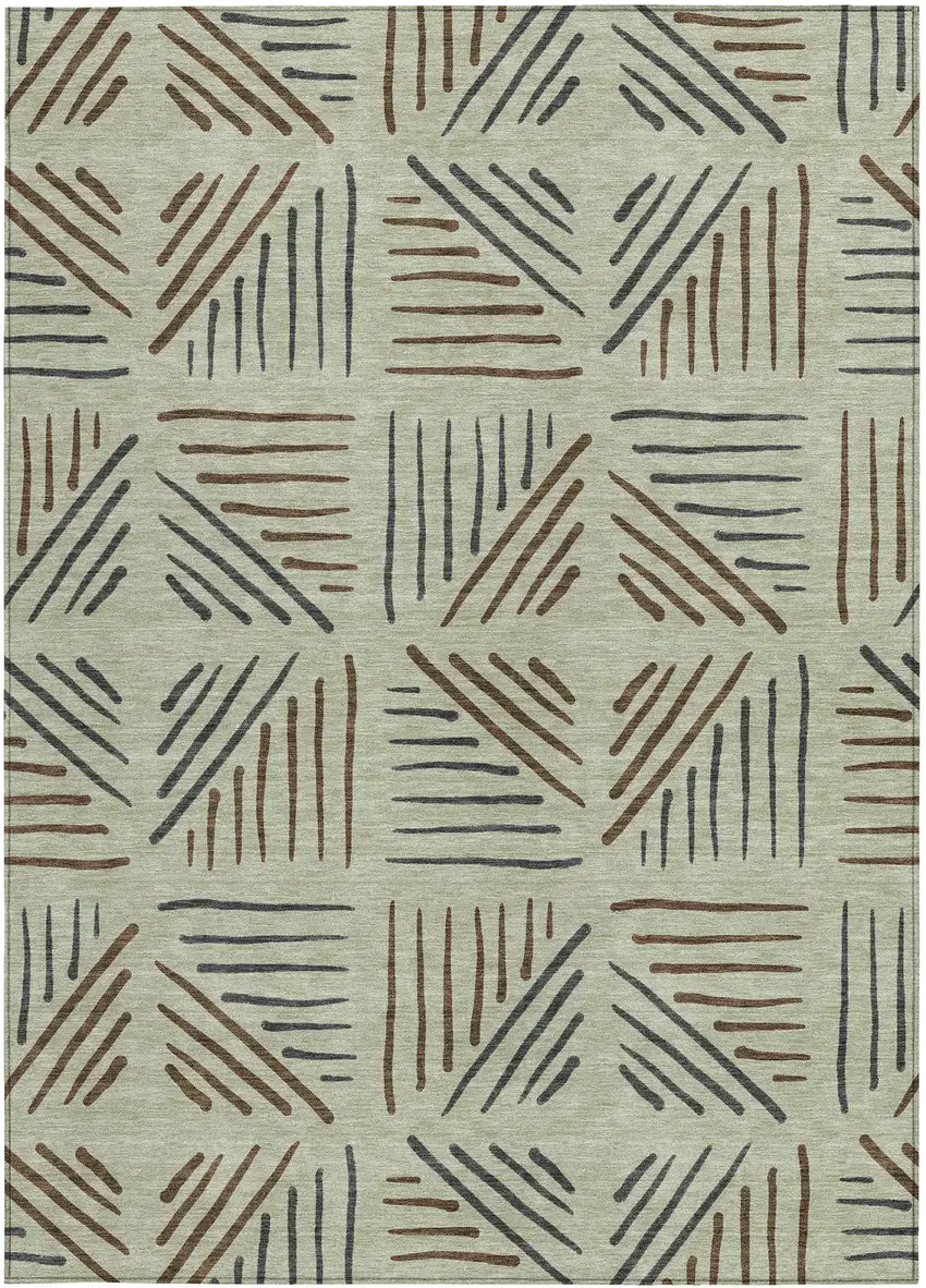 Lime Green Brown And Gray Geometric Washable Indoor Outdoor Area Rug Photo 2
