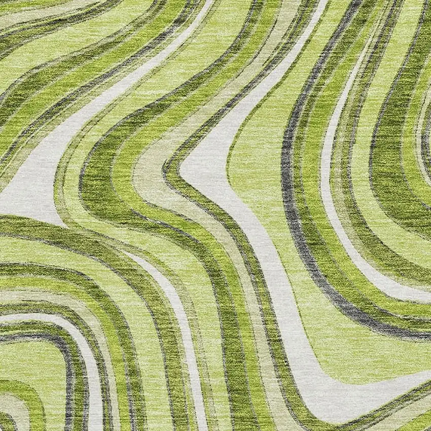 Lime Green Charcoal And Ivory Marble Washable Area Rug With UV Protection Photo 3