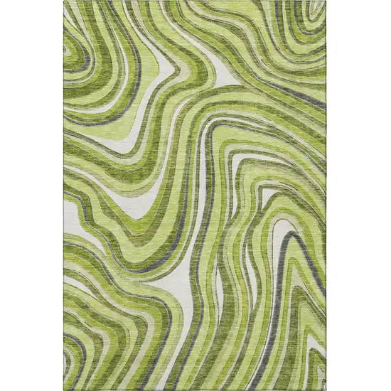 Lime Green Charcoal And Ivory Marble Washable Area Rug With UV Protection Photo 4