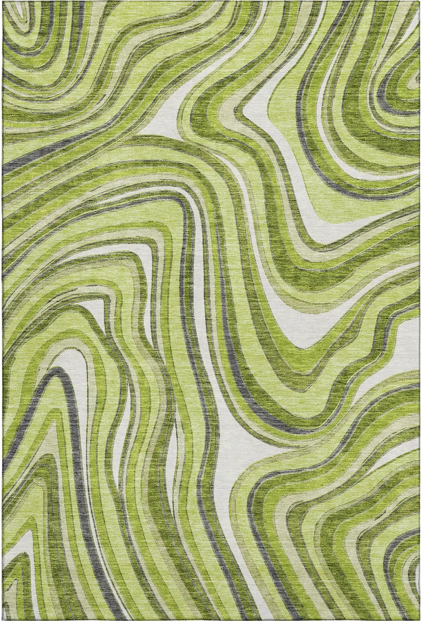Lime Green Charcoal And Ivory Marble Washable Area Rug With UV Protection Photo 1