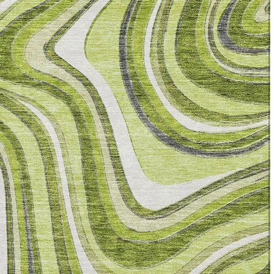 Lime Green Charcoal And Ivory Marble Washable Area Rug With UV Protection Photo 3
