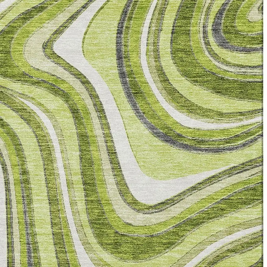Lime Green Charcoal And Ivory Marble Washable Area Rug With UV Protection Photo 3