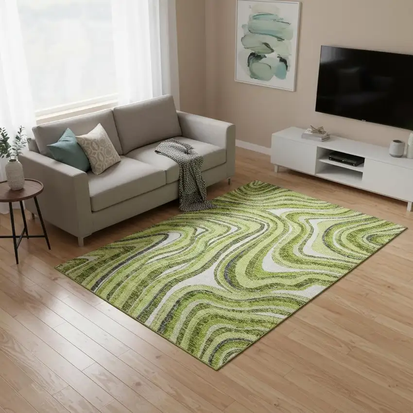 Lime Green Charcoal And Ivory Marble Washable Area Rug With UV Protection Photo 2