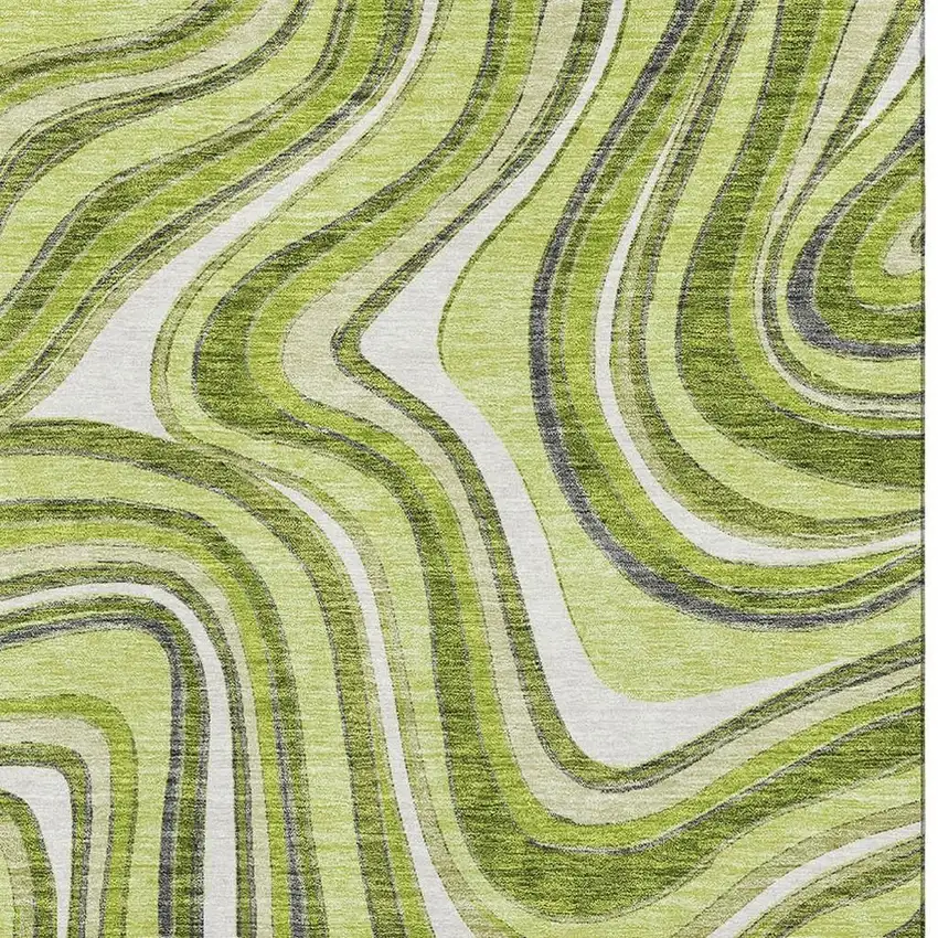 Lime Green Charcoal And Ivory Marble Washable Area Rug With UV Protection Photo 4
