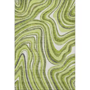 Photo of Lime Green Charcoal And Ivory Marble Washable Area Rug With UV Protection