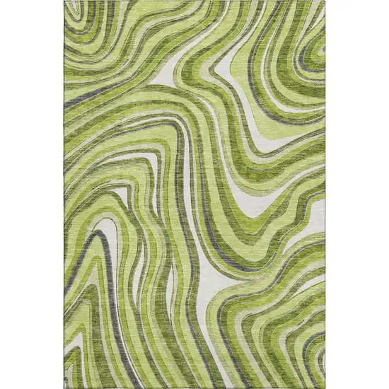 Lime Green Charcoal And Ivory Marble Washable Area Rug With UV Protection Photo 1