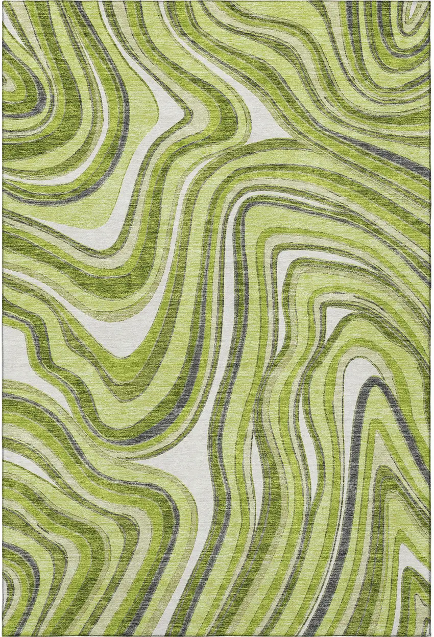 Lime Green Charcoal And Ivory Marble Washable Area Rug With UV Protection Photo 3