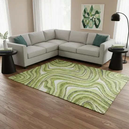 Lime Green Charcoal And Ivory Marble Washable Area Rug With UV Protection Photo 2