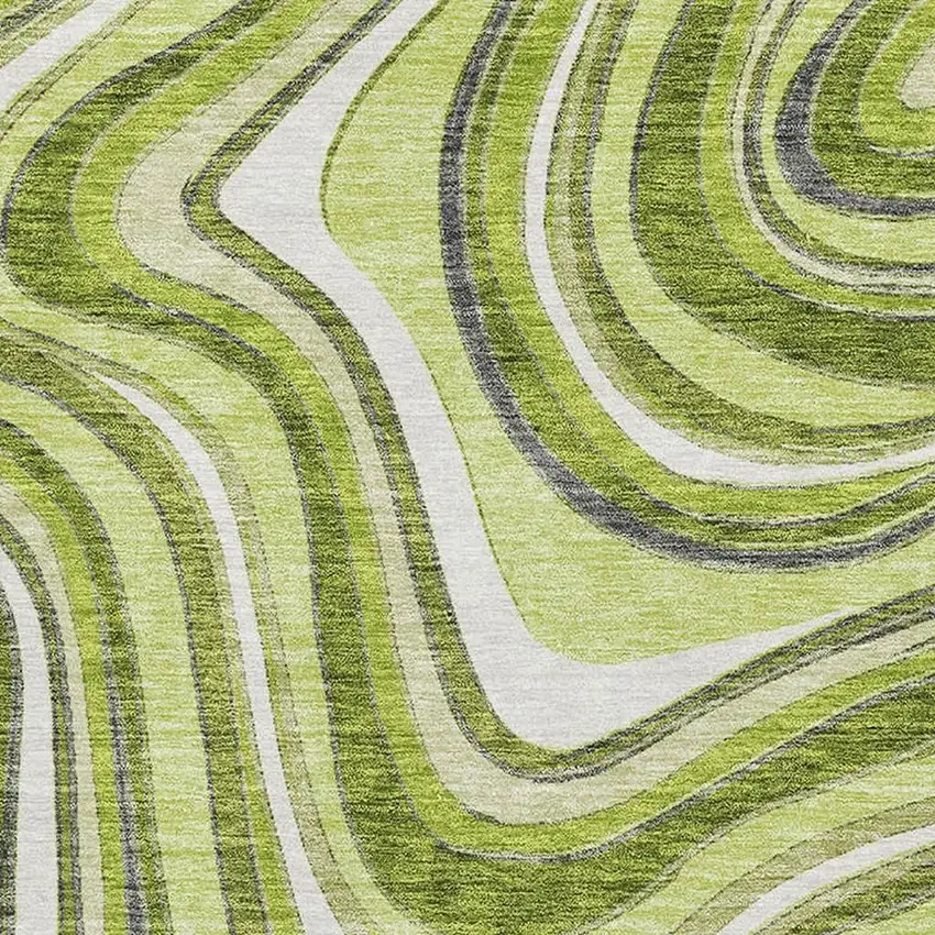 Lime Green Charcoal And Ivory Marble Washable Area Rug With UV Protection Photo 3