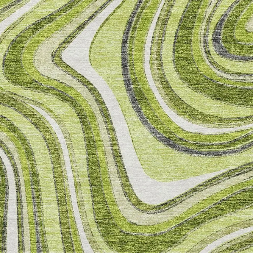 Lime Green Charcoal And Ivory Marble Washable Area Rug With UV Protection Photo 3