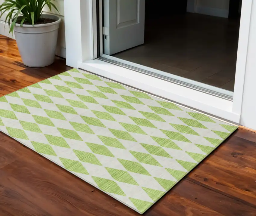 Lime Green Geometric Washable Indoor Outdoor Area Rug Photo 1